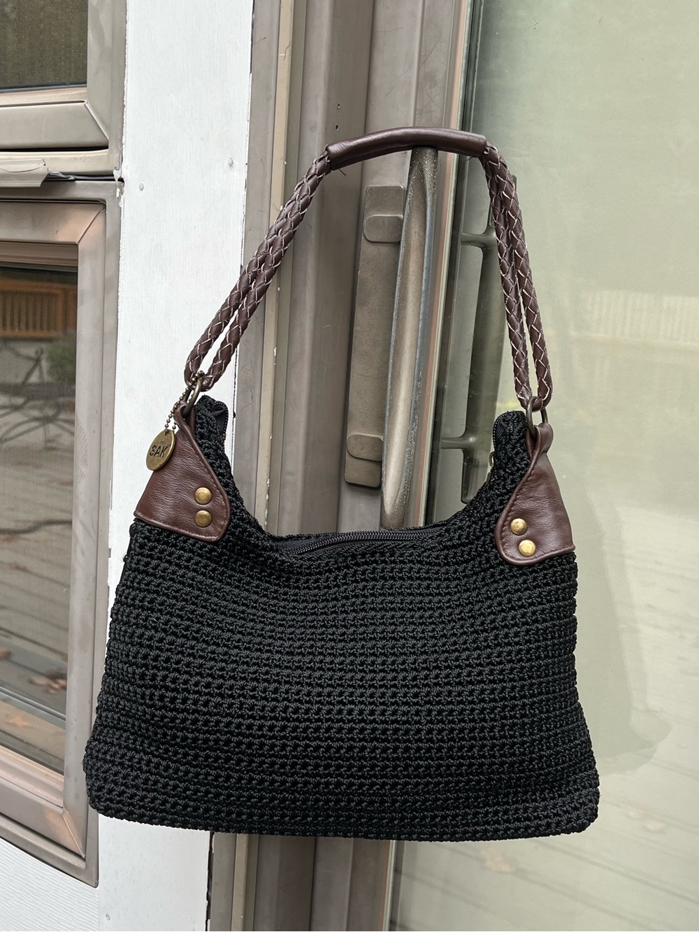 The Sak Black Suede Shoulder Bag with White Star Embroidery - Picture 3 of 8